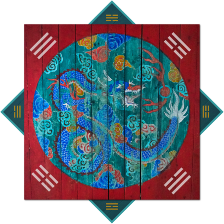 Colorful Dragon tapestry with 8 hexagrams